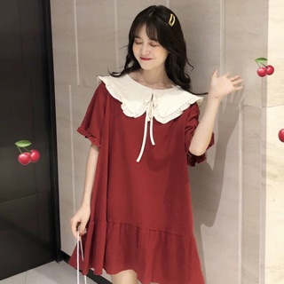 Đầm babydoll ullzang 2019 cổ sen buộc nơ, đuôi cá dáng ngắn