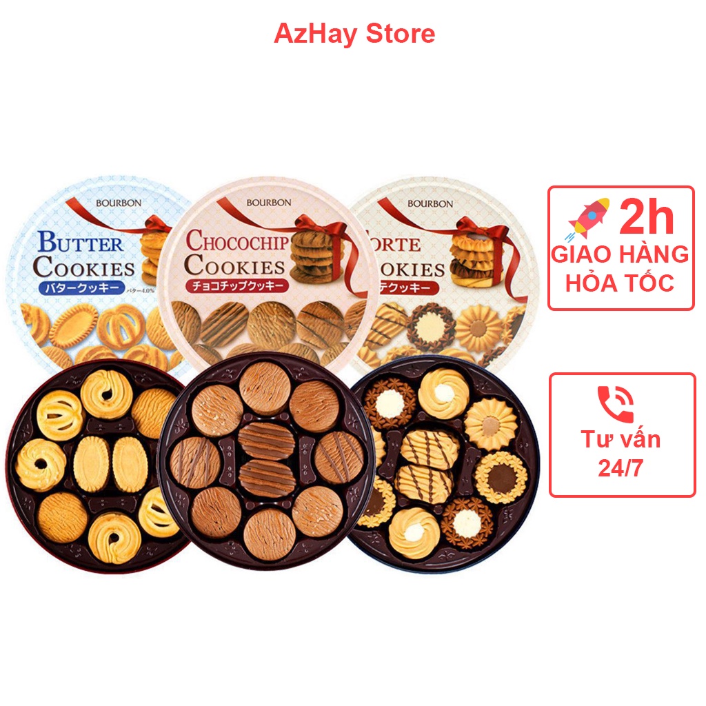 Bánh quy bơ, bánh Nhật sữa socola Bourbon hộp thiếc cao cấp AzHayStore