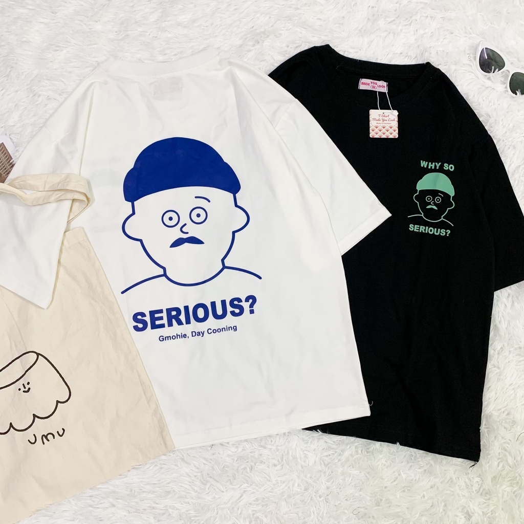 Áo thun tay lỡ  SERIOUS  phông Unisex nam nữ tee oversize form rộng pull Ulzzang Streetwear Hàn Quốc vải mềm