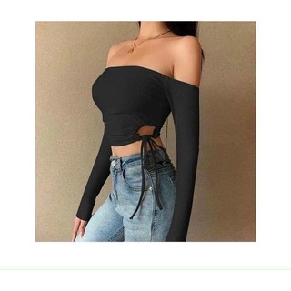 Áo bẹt vai tay dài dây rút