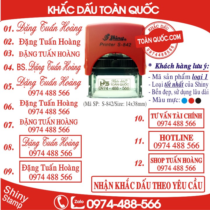 [BÁN CHẠY] Con Dấu Liền Mực ” Dấu 1 Dòng&quot; khắc theo yêu cầu (Shiny S-842)