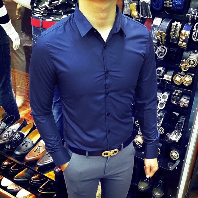 Áo Sơ mi nam Xanh Dương Cô Ban không nhăn, Sơ mi nam trơn giá rẻ