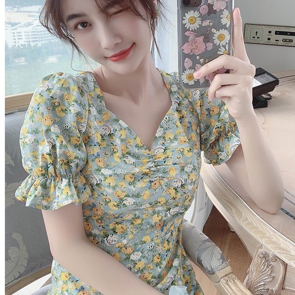 [SỈ SLL] Váy Hoa Nữ Dáng Midi Rúm Ngực Cực Điệu_Hàng Quảng Châu_Màu Tôn Da | BigBuy360 - bigbuy360.vn