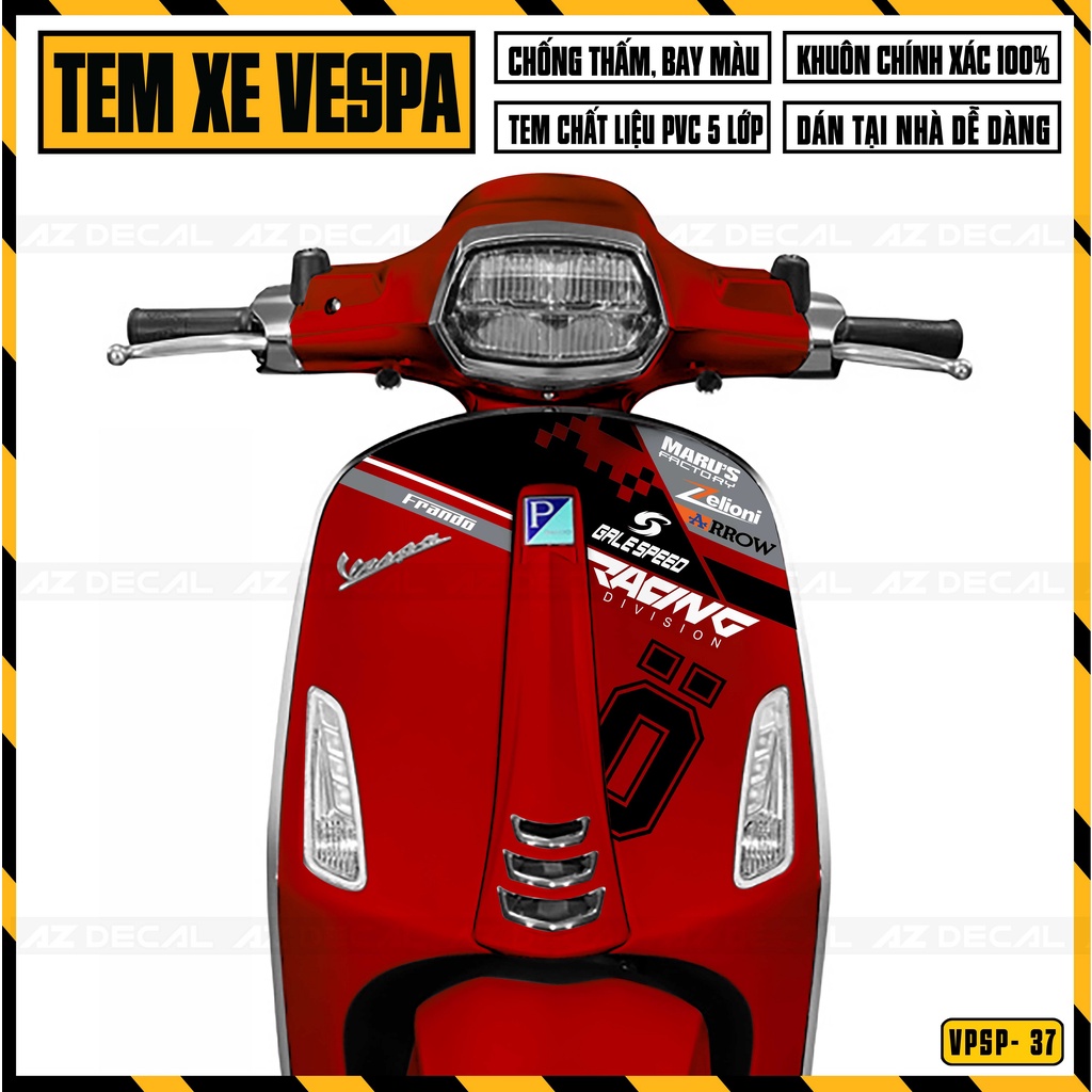Decal Rời Xe Vespa Sprint / Primavera Phong Cách Cá Mập Maru's Factory | VPSP37 | Tem Chế Chống Nước, Dễ Dán