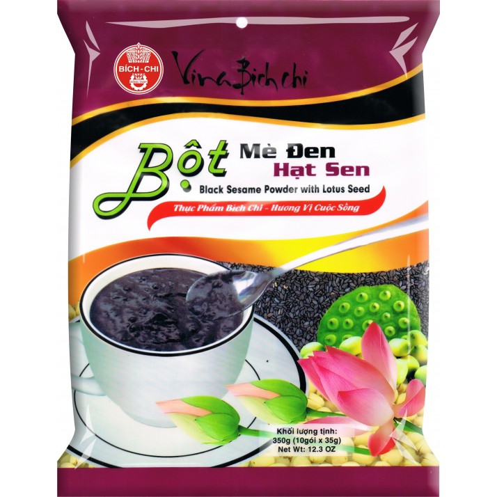 BỘT MÈ ĐEN HẠT SEN BÍCH CHI 350g (10gói x 35g) - Bột pha sẵn uống liền tiện dụng bổ dưỡng vừng đen hạt sen Vina Bichchi