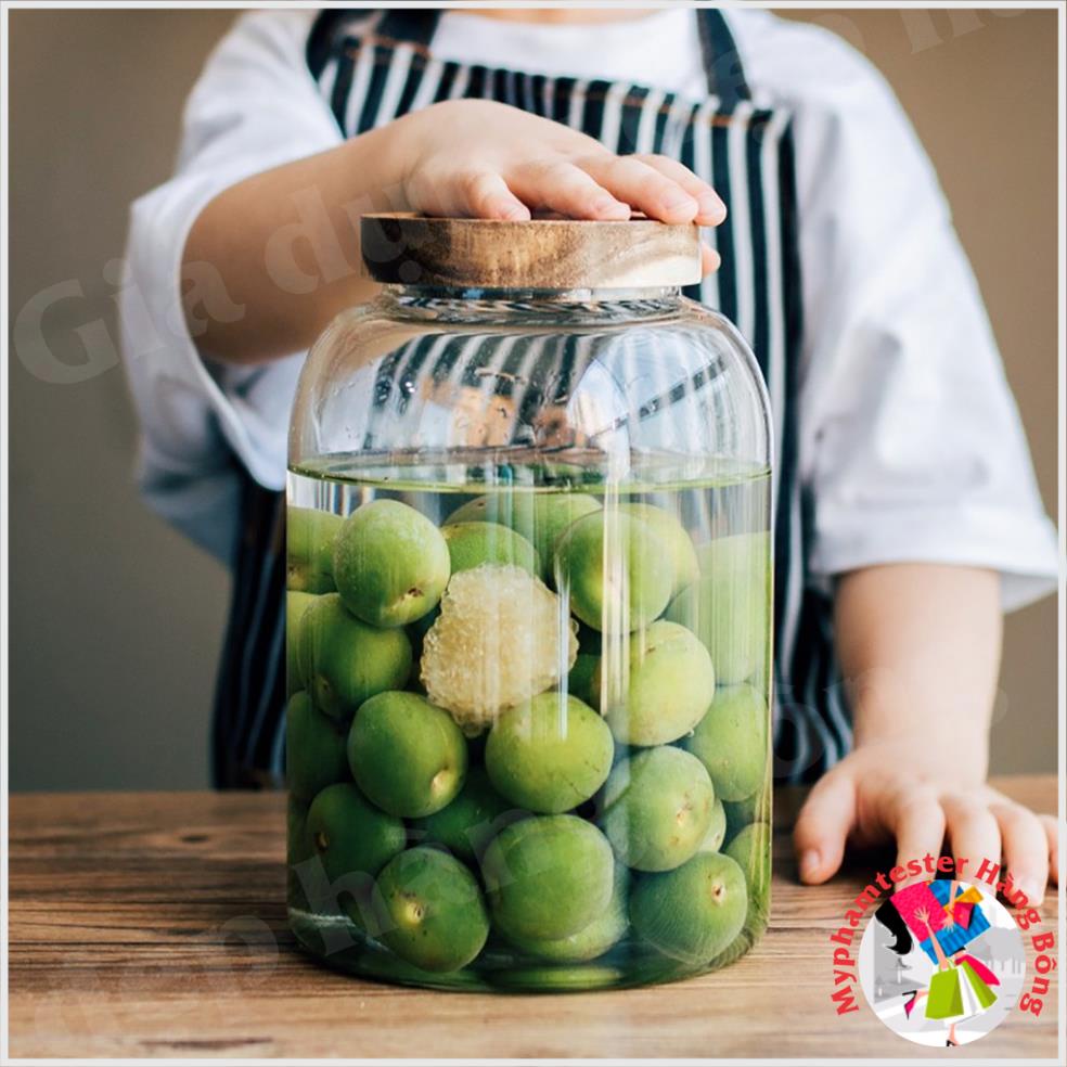 Hũ Thủy Tinh Kín Hơi, Chống Tràn Đựng Bánh Kẹo Và Gia Vị Trang Trí | LỌ TRE TRÒN THỦY TINH NẮP GỖ TRE