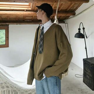 [ Order]  Áo len oversize cổ V ( kèm ảnh thật)