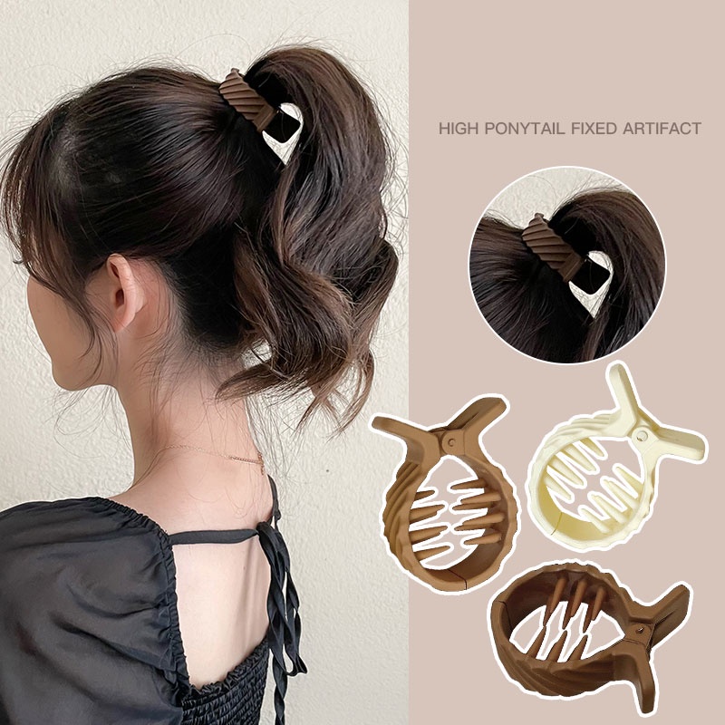 Kẹp Tóc Cỡ Lớn Màu Be/Cà Phê Đơn Giản Thời Trang Hàn Quốc