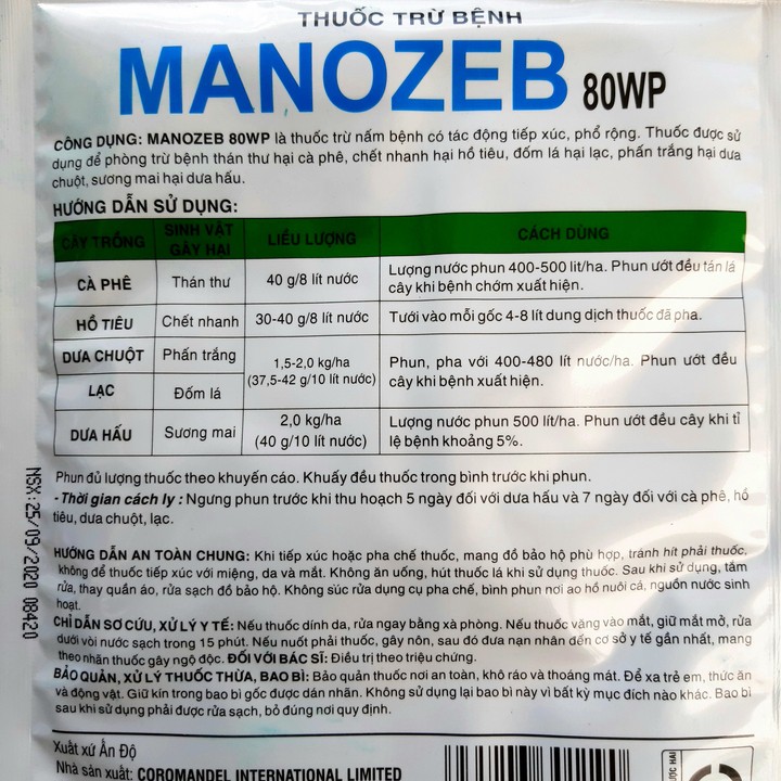 MANCOZEB 80WP - TRỪ BỆNH THÁN THƯ, ĐỐM LÁ, PHẤN TRẮNG