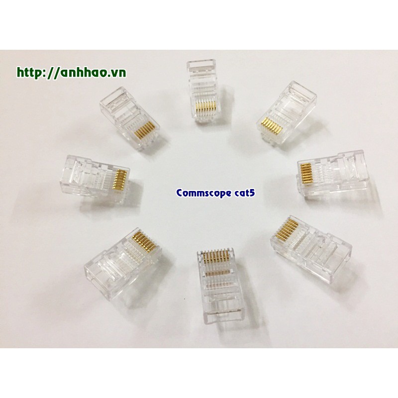 Đầu bấm mạng, hạt mạng cat6 RJ45 Commscope/ AMP loại 1 mảnh PN: 6-2111989-3 (hộp 100 hạt)