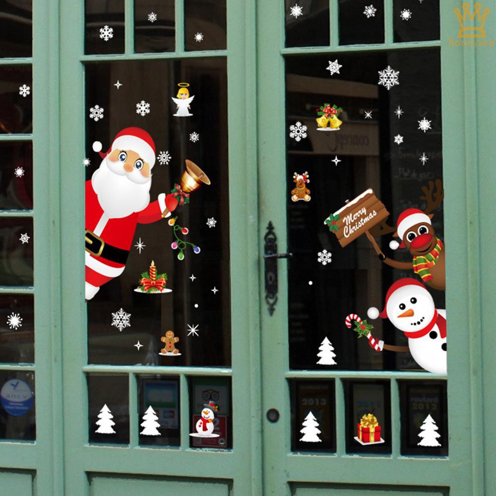 Home۩ Elegant Christmas Decoration Window Stickers Shop Glass Scene Layout Snowflake Figure Scenery Pinup Picture