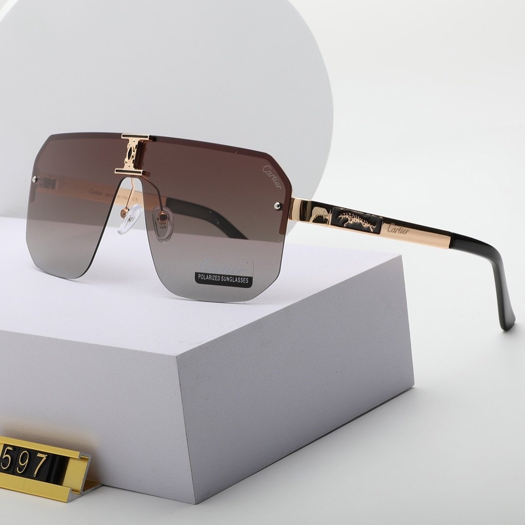 Cartier_ Aviator 2021 Mới Thời trang Hàn Quốc Khung lớn Màu phim Kính râm Nam và Nữ Xu hướng Cặp đôi Đường phố Chụp Trăm Phù hợp Trang trí Thời trang Du lịch Kỳ nghỉ Chống tia cực tím Kính râm đi biển