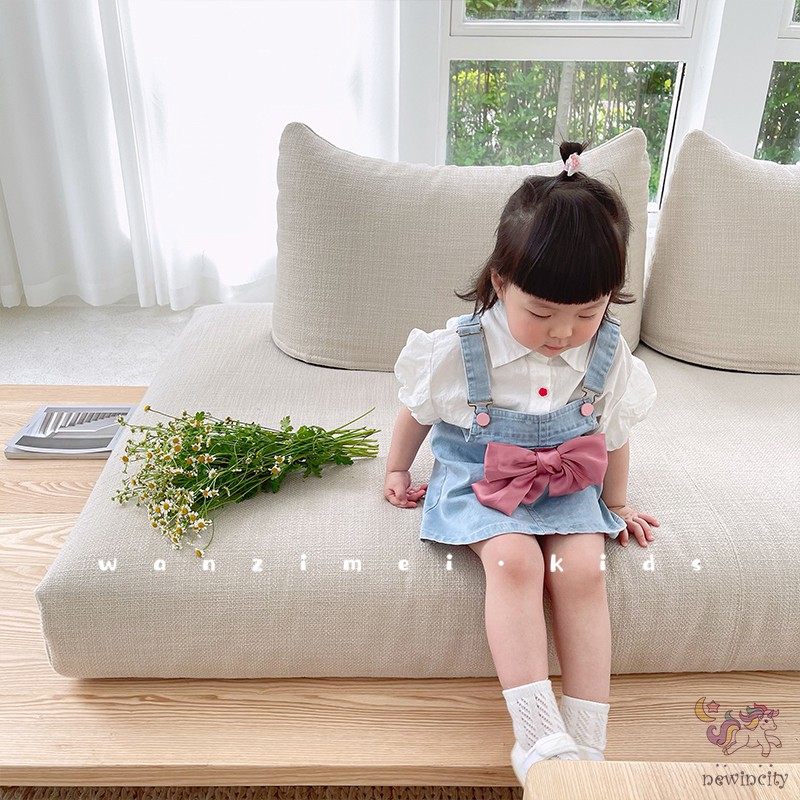 Đầm yếm denim đính nơ thắt xinh xắn thời trang dành cho bé gái