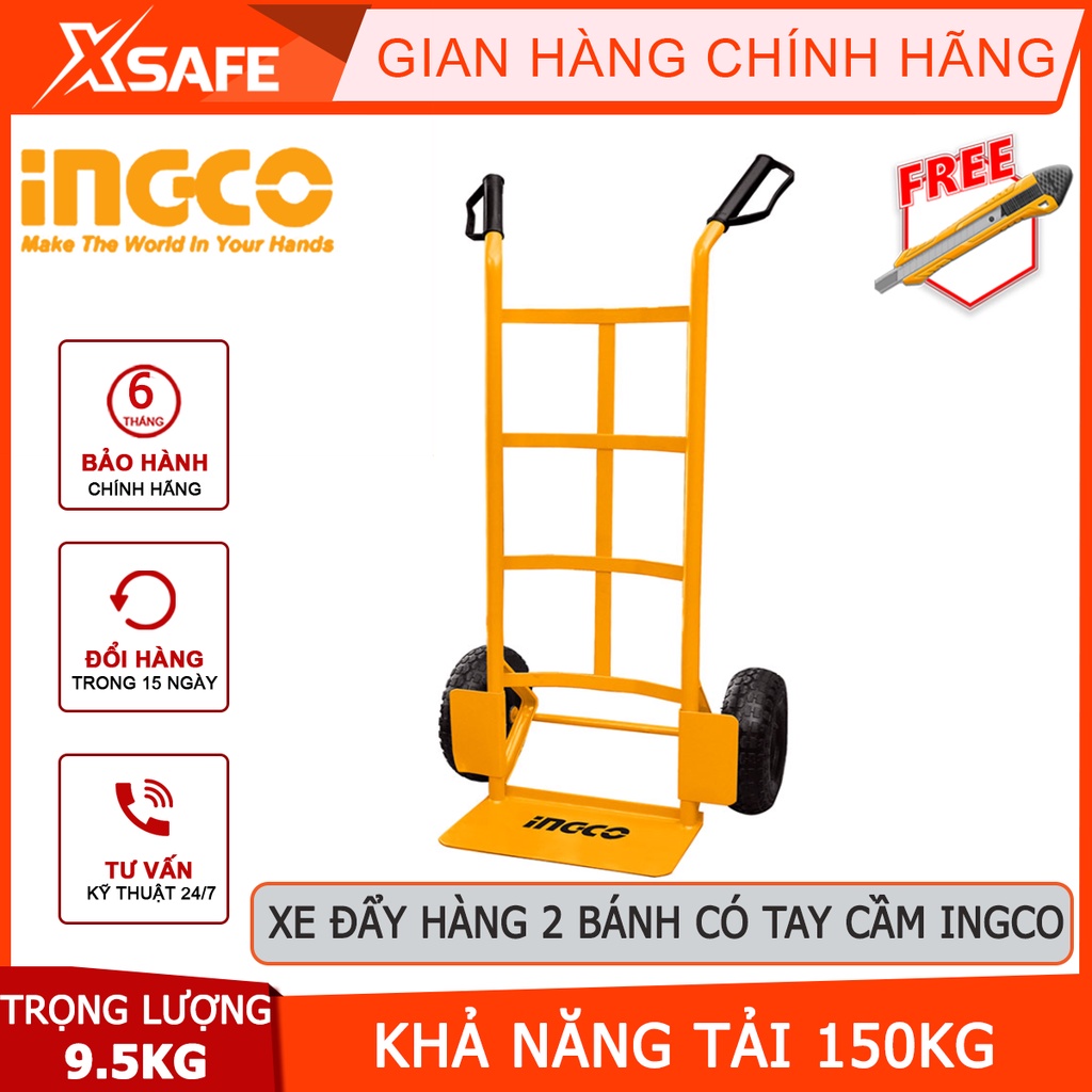 Xe đẩy hàng 2 bánh INGCO HHHT20221 Xe kéo hàng cầm tay khả năng tải 150kg, độ dày tấm thép 3.5mm, bánh xe khí nén -XSAFE