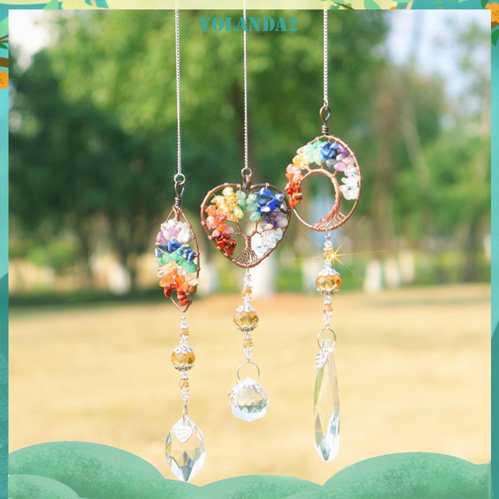 Mặt dây treo trang trí cửa sổ vườn nhà lăng kính pha lê mẫu cây đời có hạt đá