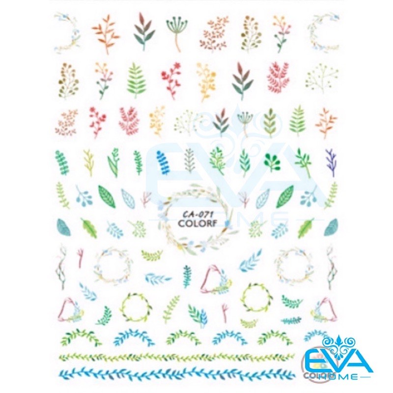 Decal Dán Móng Tay 3D Nail Sticker Tráng Trí Hoạ Tiết Vòng Hoa Và Lá Cây  Plants and Flowers CA071