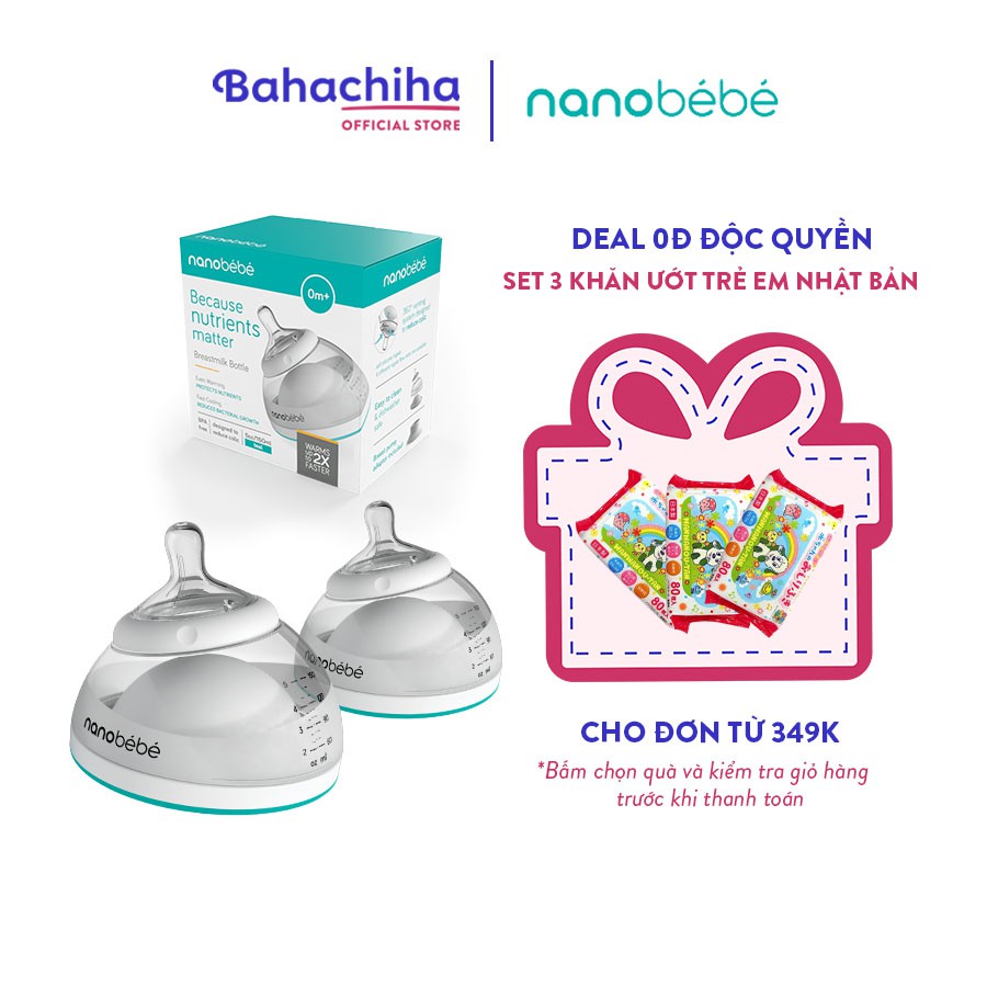 Set 2 Bình sữa Nanobebe 150ml không chứa BPA hình bầu ngực mẹ bình sữa cho bé Nanobebe - BAHACHIHA