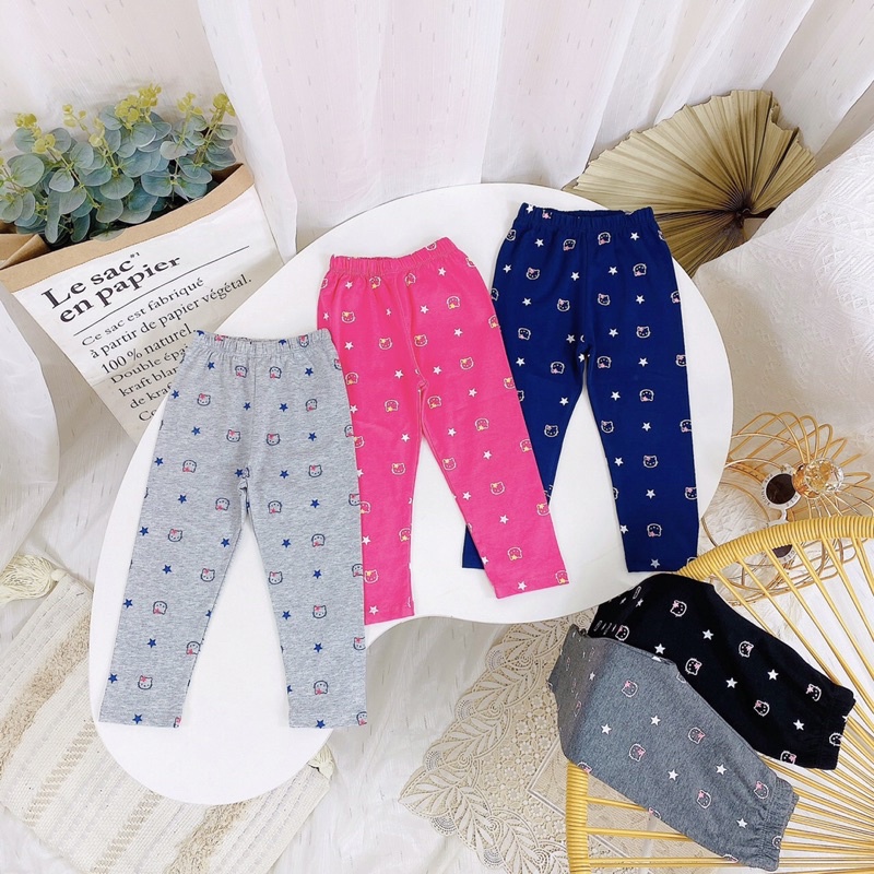 Quần cotton dài, Quần legging cho bé gái đẹp Chất liệu cotton in hình kitty từ (sz 8-20kg)