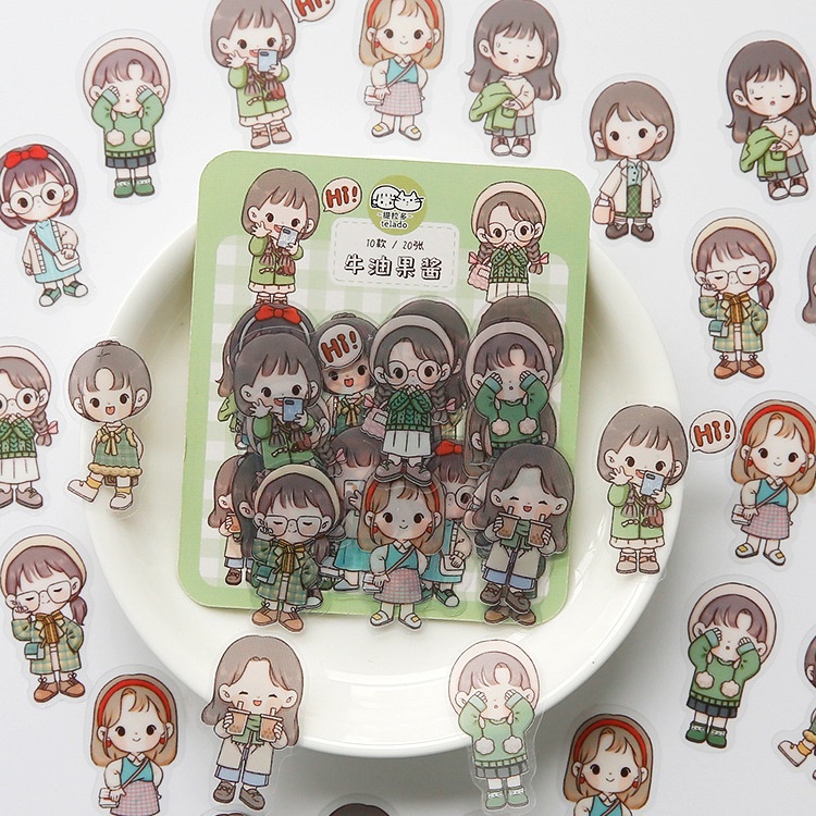 Gói 40 miếng dán trang trí điện thoại chống nước hình bé gái hoạt hình dễ thương DIY