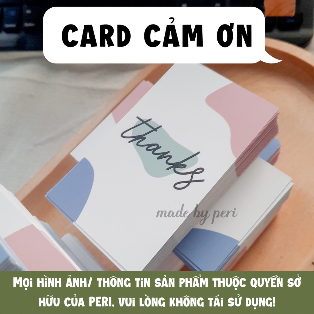 (newww) Set 100 card thank you, thiệp cảm ơn dành cho shop mẫu blob mẫu dạng đứng, dễ thương, dịu dàng size 9x5.5cm