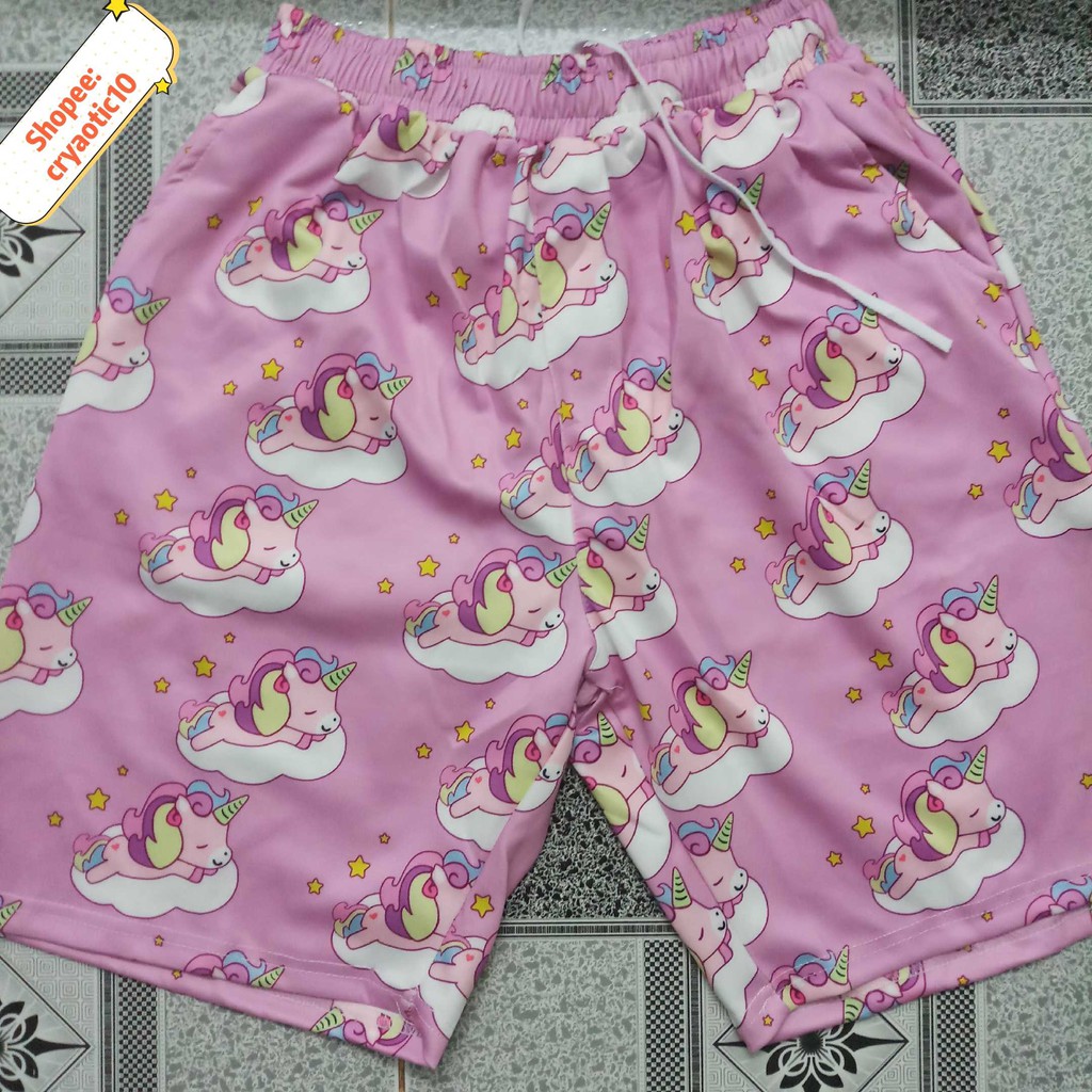 Quần short ngắn thun hoa cúc kì lân bơ Avocado Daisy cartoon unisex