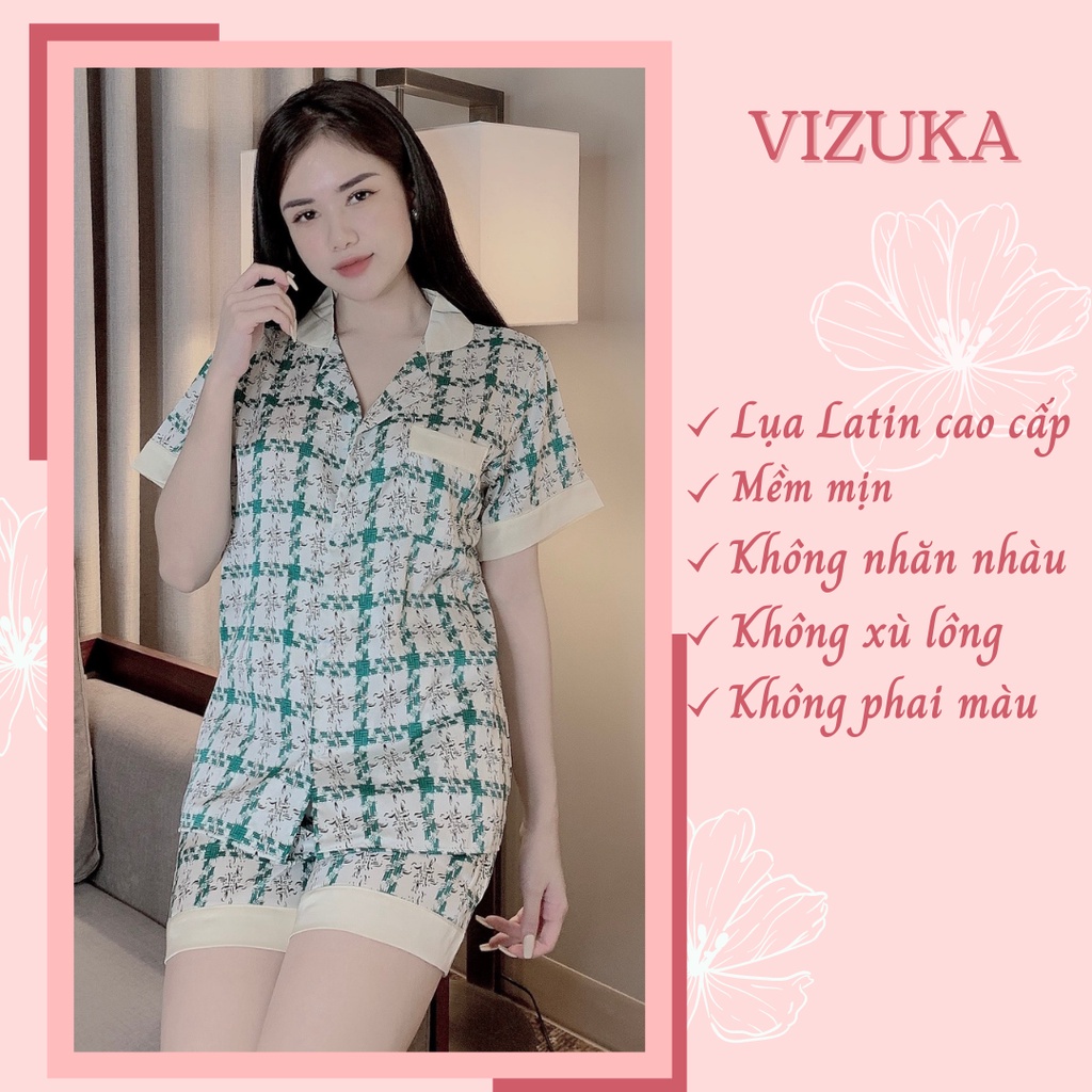 Đồ bộ pijama quần đùi hoạ tiết chất liệu latin đẹp VIZUKA