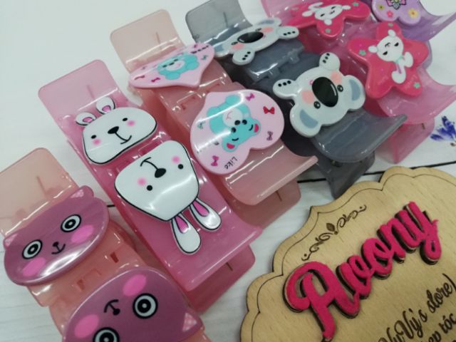 Kẹp tóc càng cua 3 5 răng đính icon nổi - style koala, kitty