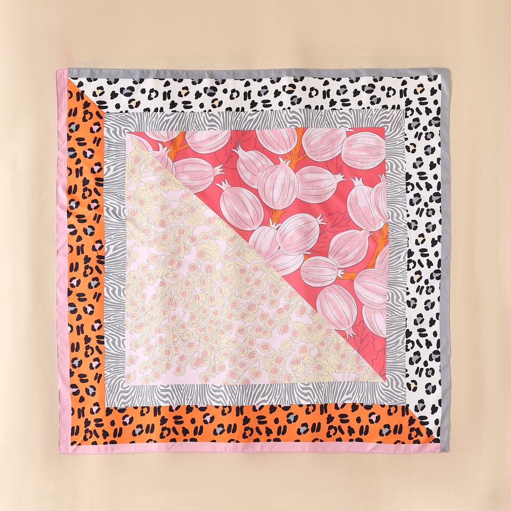 Khăn Quàng Cổ Lụa Vuông 90cm 24H In Họa Tiết Da Báo Đa Năng Thời Trang