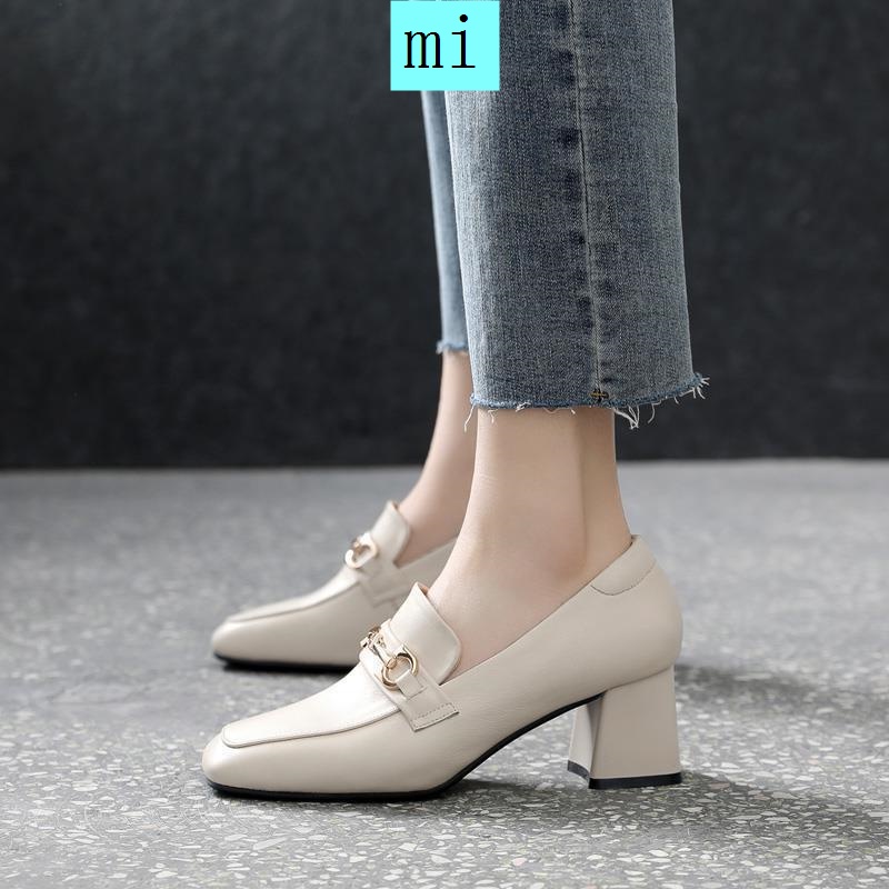 Giày da mũi vuông phong cách Anh Quốc 2021 cổ điển thanh lịch dành cho nữ