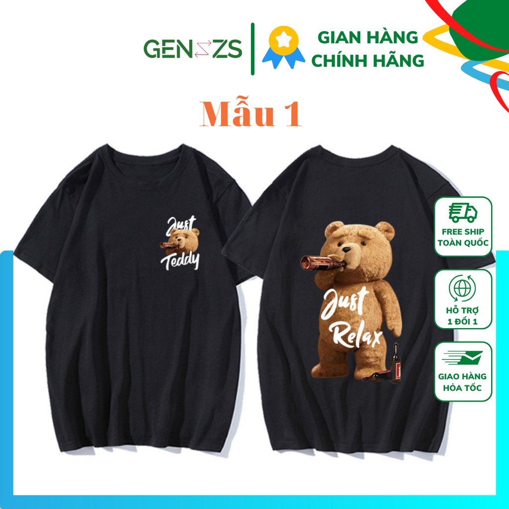 Áo thun Unisex gấu Bear Just Relax tay lỡ oversize form rộng