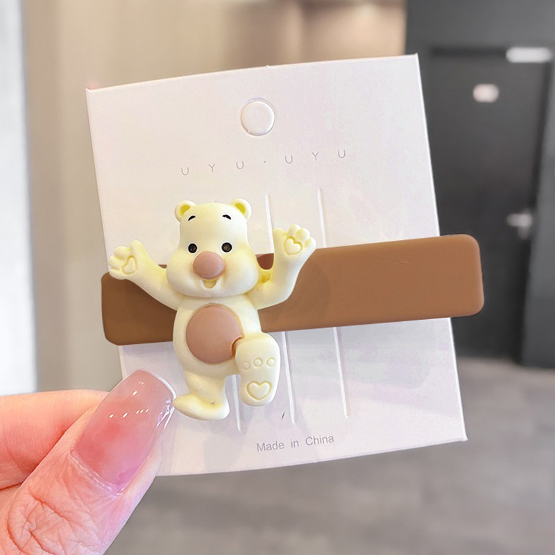 Kẹp tóc họa tiết gấu hoạt hình dễ thương chống trượt cho bé gái