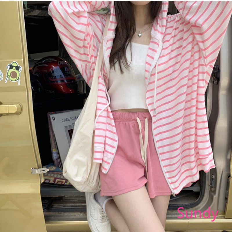 Áo Khoác Cardigan Chống Nắng Dáng Rộng Họa Tiết Kẻ Sọc Thời Trang Mùa Thu Phong Cách Hàn Quốc Cho Nữ