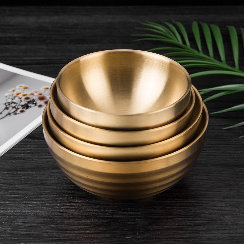 Chén, Bát cơm inox vàng SUS 304 cao cấp không ăn mòn | Tô cơm inox 2 lớp cách nhiệt chống bể siêu sang