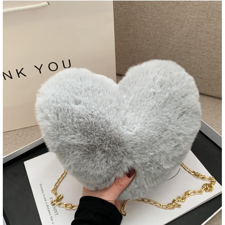 Túi xách nữ hình trái tim lông mềm, nhiều màu lựa chọn