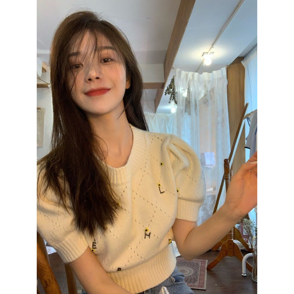 Áo Sweater Tay Ngắn Dáng Ôm Vải Lụa Lạnh Mỏng Sọc Ca Rô Kiểu Hồng Kông Thời Trang Mùa Hè 2022 Cho Nữ