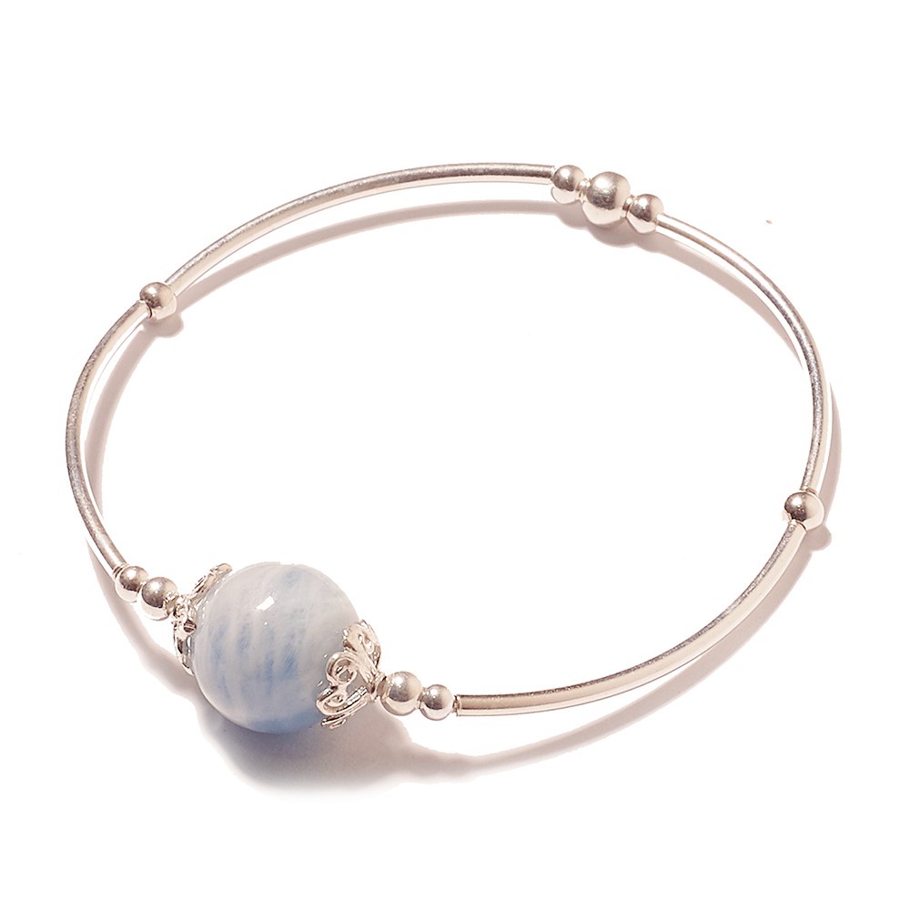 Vòng Tay Nữ đơn giản, đẹp TUDO charm bạc mix 1 hạt Aquamarine, T.A Dâu Tây Hồng