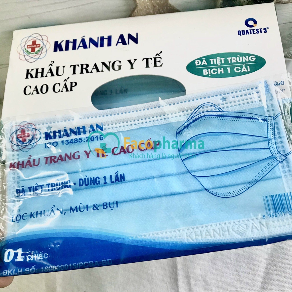 Khẩu trang y tế 4 lớp tiệt trùng bọc từng cái kháng khuẩn hiệu quả hộp 50 cái Khánh An KAKTTTO