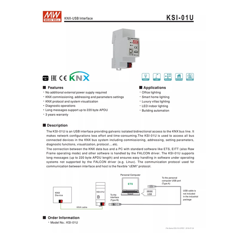 USB KNX MeanWell Điều Khiển Thiết Bị KNX KSI-01U  Hass
