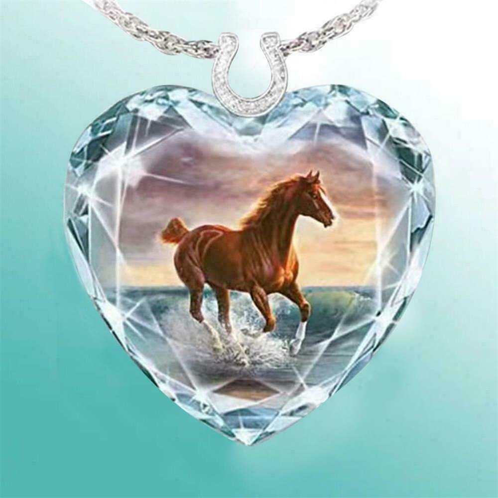 Dây chuyền mặt dây hình trái tim pha lê họa tiết ngựa thời trang cho nữ