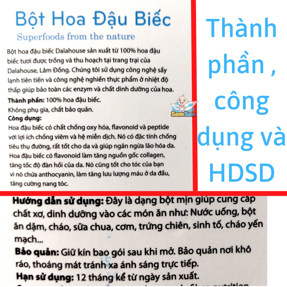 Bột hoa đậu biếc Dalahouse sấy lạnh nguyên chất , hộp 20 gói x 3g