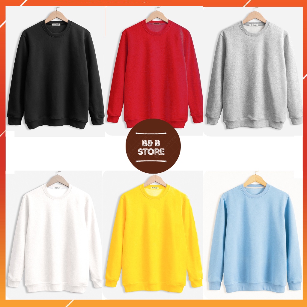 Áo sweater trơn nam nữ form rộng, áo tay dài unisex nỉ bông dày mềm mịn