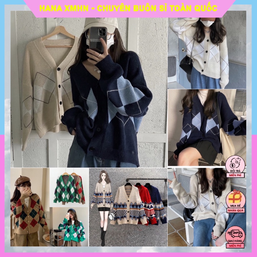 Áo Cardigan Len Tay Dài, Khoác Nữ Hoạ Tiết Trám Lông Cừu Mềm Phối Quần, Chân Váy Xinh | WebRaoVat - webraovat.net.vn