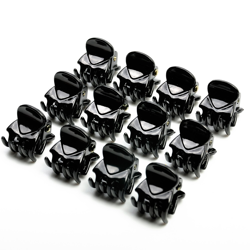 Set 12 kẹp tóc nhựa mini 6 răng màu đen xinh xắn cho nữ