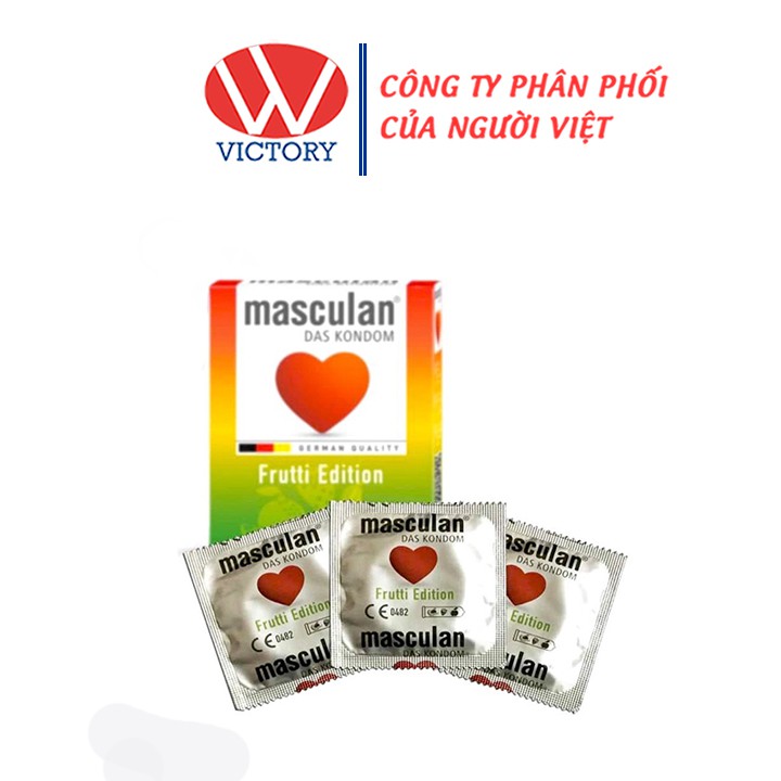 Hộp 3 cái Bao Cao Su Masculan Frutti Edition (3 màu và 3 mùi) - Hương trái cây - Victory Pharmacy