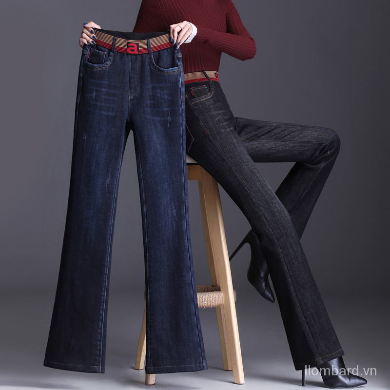 Quần jeans dài ống loe lưng thun co giãn thời trang nữ 2022