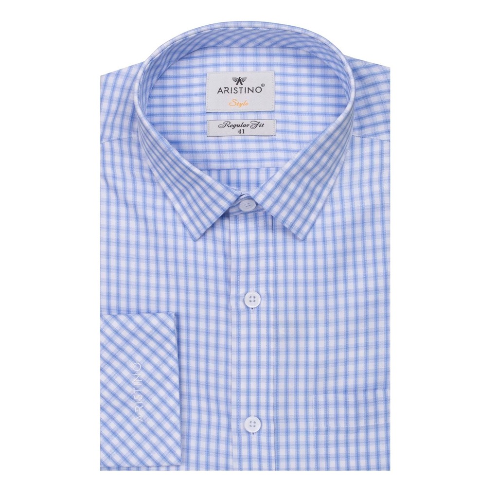 Áo Sơ Mi Nam Dài Tay ARISTINO ALS62308 Somi Công Sở Cao Cấp Màu Kẻ Trắng Xanh Nhạt Vải Sợi Sồi Mềm Mát Dáng Suông Có Túi