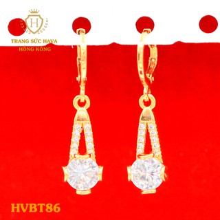 Bông Tai, Khuyên Tai Nữ Dáng Dài Đính Đá Trắng Xi Mạ Vàng Non Cao Cấp - Trang Sức Hava Hong Kong - HVBT86