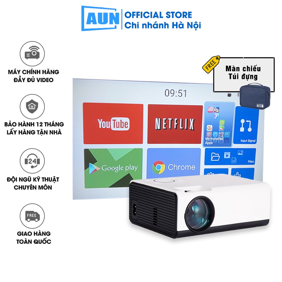 Máy chiếu mini AUN HD C90 - Độ phân giải thực chuẩn HD - Kết nối điện thoại, laptop - Độ sáng cao - Bảo hành 12 tháng
