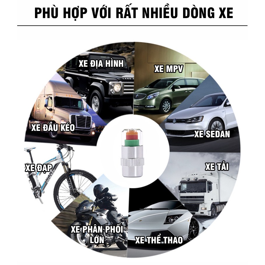 Cảm biến áp suất lốp theo màu bằng thép không rỉ nhỏ gọn tiện lợi