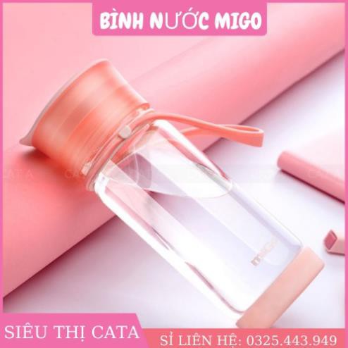 💥2054💥Bình nước thủy tinh MIGO 380ml chịu nhiệt tốt, có ngăn để trà, chống trơn trượt, rò rỉ nước